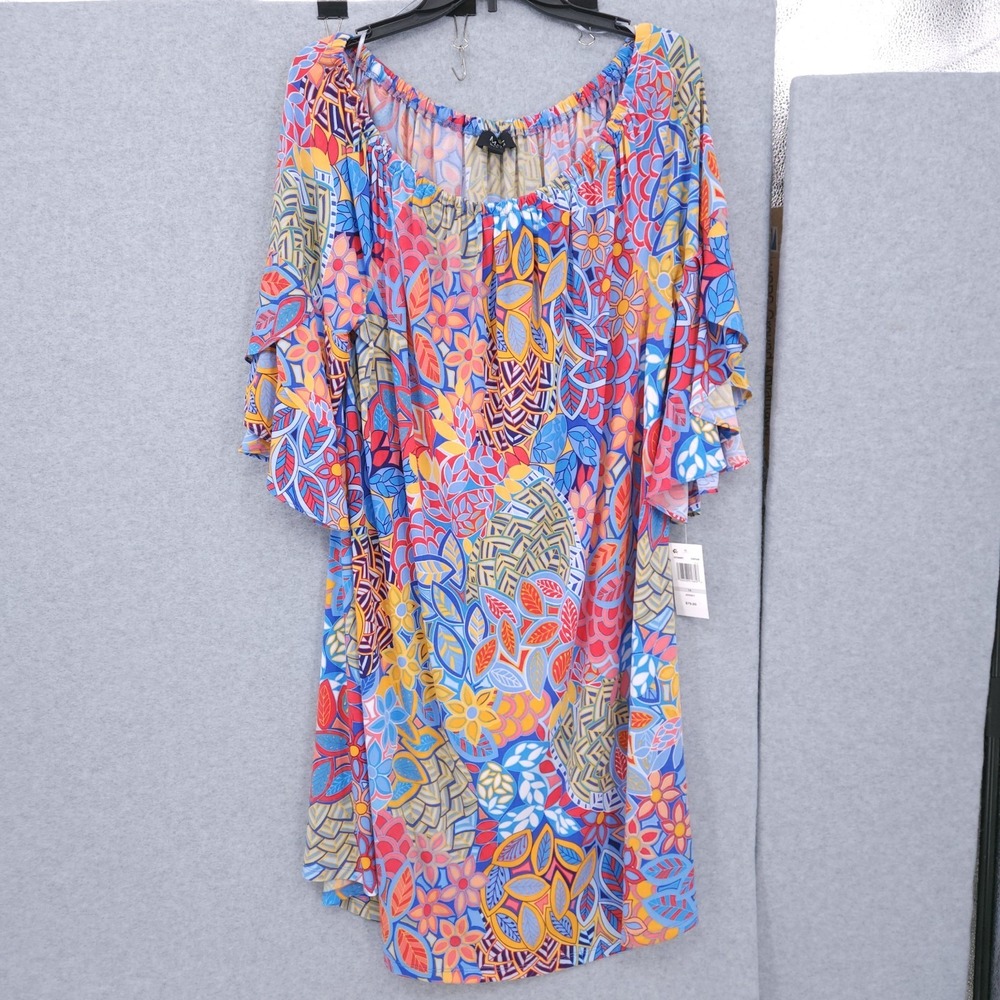 MSK Off The Shoulder Bell Sleeve Pullover Stretchy Multi Dress Womens Size 1X